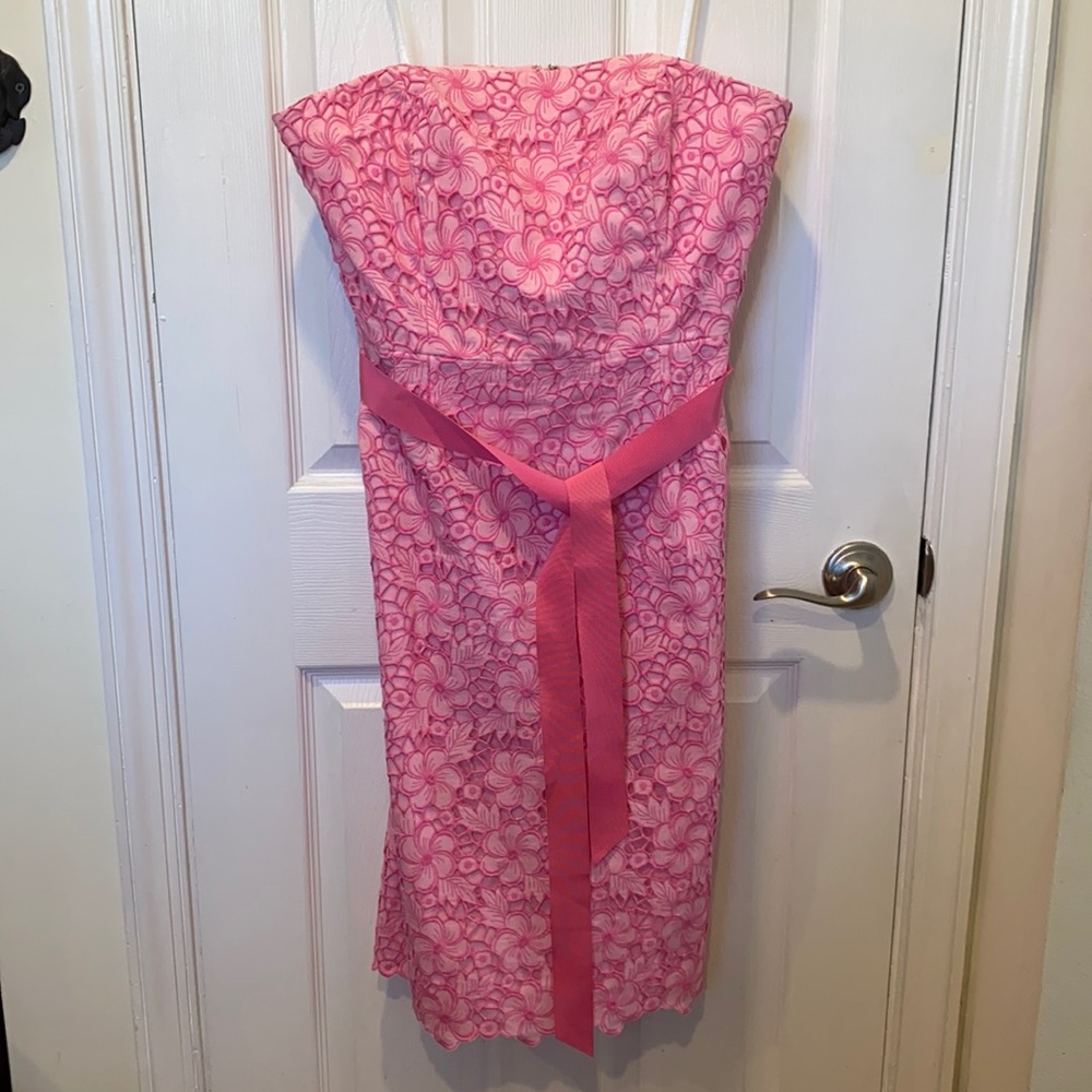 Lilly Pulitzer Strapless Pink embroidered Dress